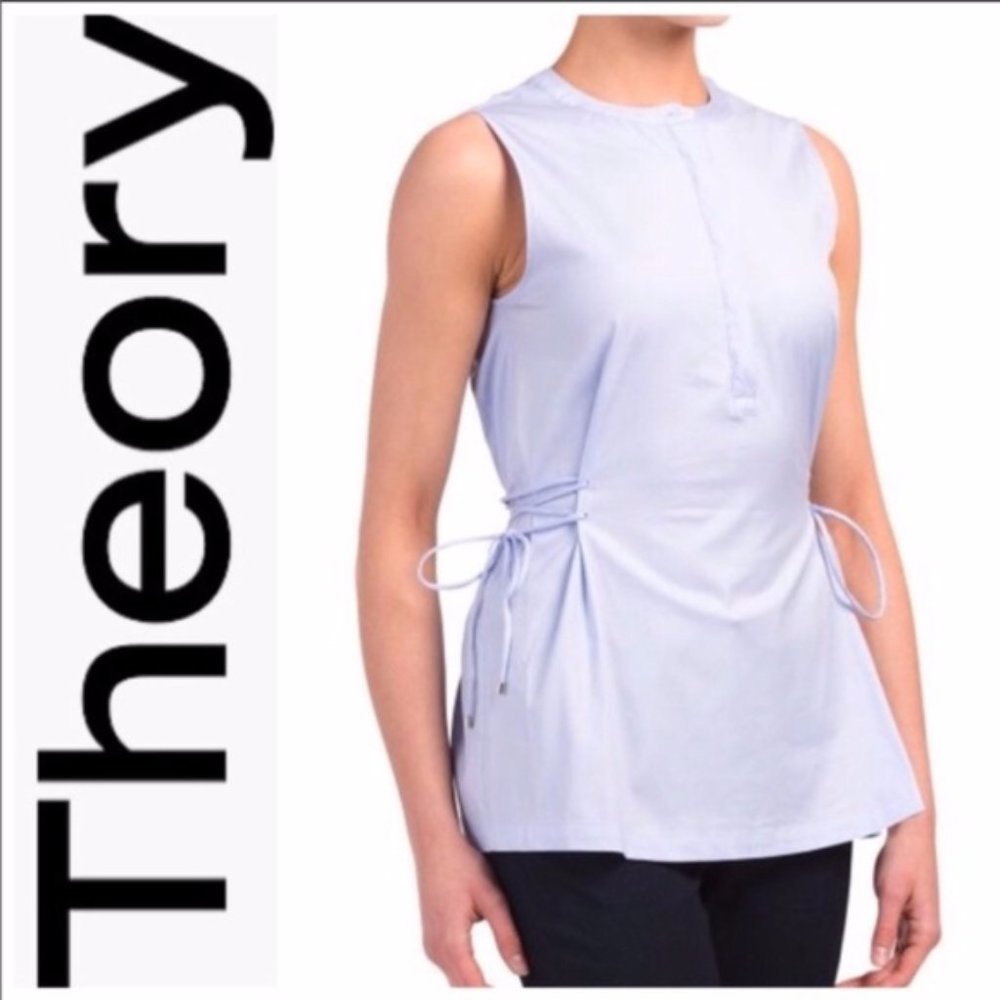 Theory Cahliway Shirting Sleeveless Tied Popover Top - Picture 7 of 8